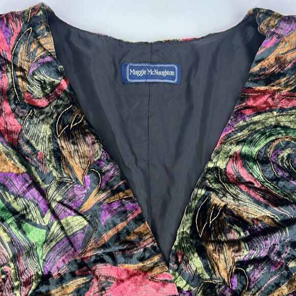 Maggie McNaugton Vest Wm Plus Vintage Velour Beaded Buttons Long Oversized 90s - Picture 7 of 9